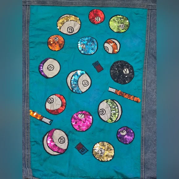 Vintage 80's-90's Cedars Sz M Art Jean Jacket Denim Billards Pool Unisex? - Picture 8 of 13